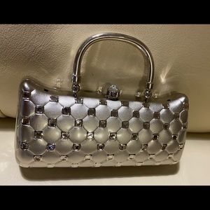 Silver Metal Clutch Evening Hand Bag / Small
